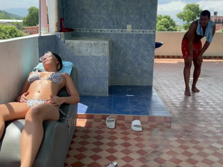 Saraymike's stepbrother surprises her with a super hot tanning session & pleads for a insatiable poke in his kamasutra